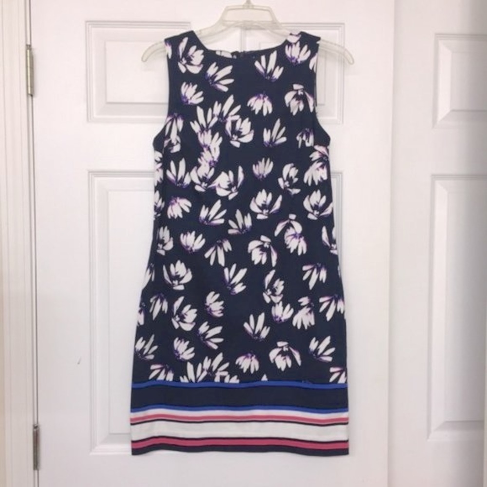 Navy Blue Watercolor Floral Print Sleeveless Sheath Dress Sz 4